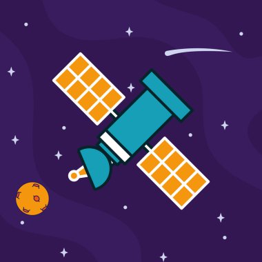 uzay uydusu ve gezegen, renkli tasarım