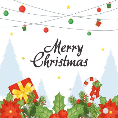 Mutlu noel küreleri asılı hediyeler ve vektör tasarımı