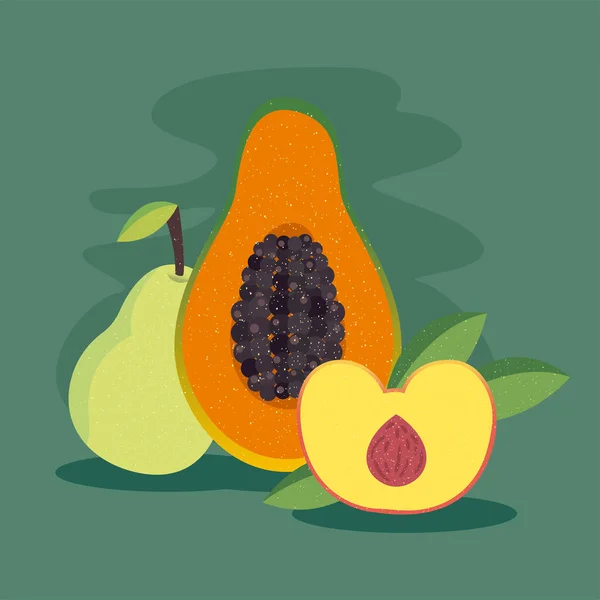 Papaya- und Pfirsichfrucht-Icon-Vektor-Design — Stockvektor