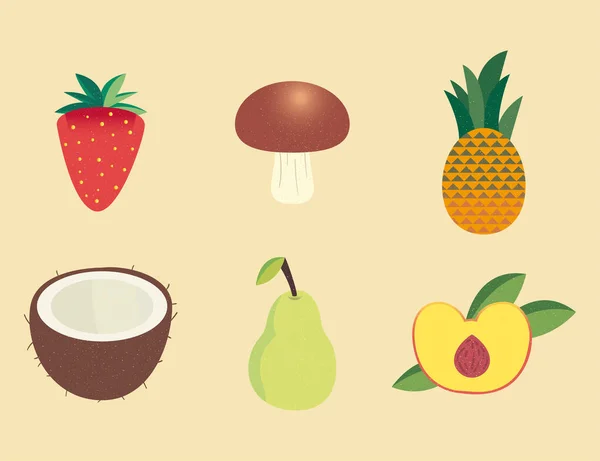 Frutas y verduras icono paquete vector diseño — Archivo Imágenes Vectoriales