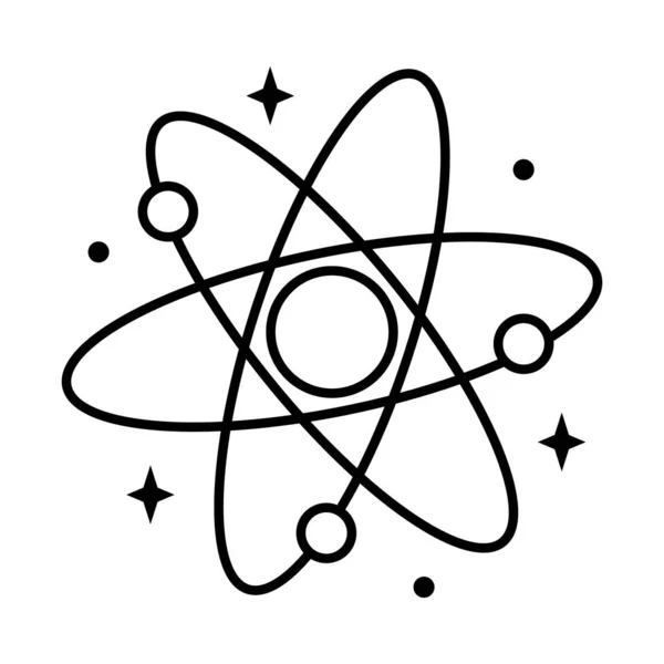 Атом з зірками навколо, стиль лінії — стоковий вектор