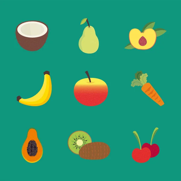 Frukt och grönsaker ikon grupp vektor design — Stock vektor