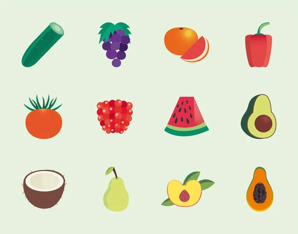 Frukt och grönsaker ikon samling vektor design — Stock vektor