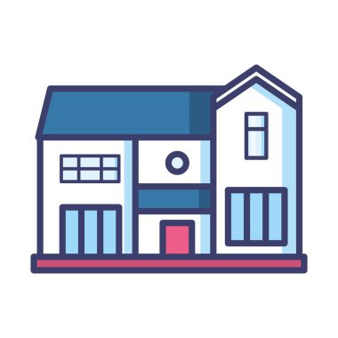 kapı ve pencere çizgisi olan ev ve biçim ikonu vektör tasarımını doldur