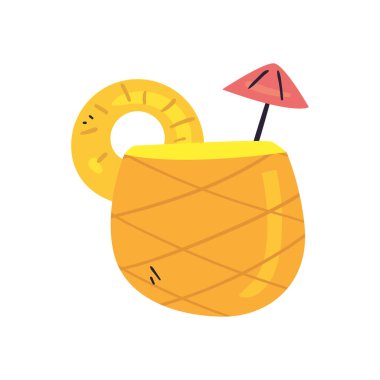 ananas kokteyli ve şemsiye düz stil vektör tasarımı