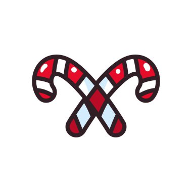 Mutlu noeller baston şekerler düz stil ikon vektör tasarımı