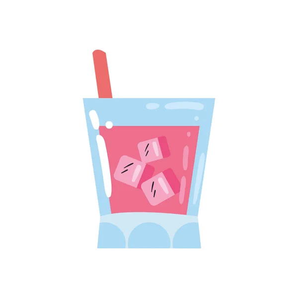 Cocktail with ice cubes and straw flat style icon vector design — Stock Vector