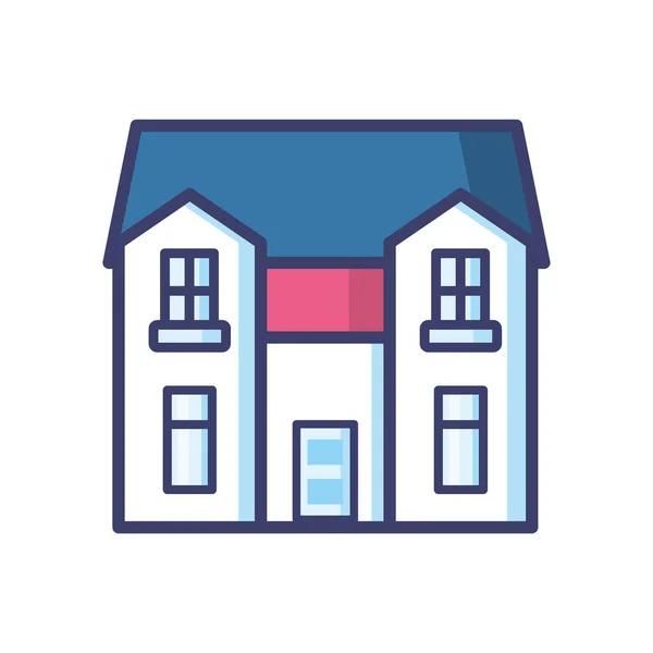 Dům s modrou střechou čára a výplň styl ikony vektor design — Stockový vektor