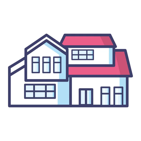 Casa con techo rojo y la línea de ventanas y el estilo de relleno icono de diseño vectorial — Vector de stock