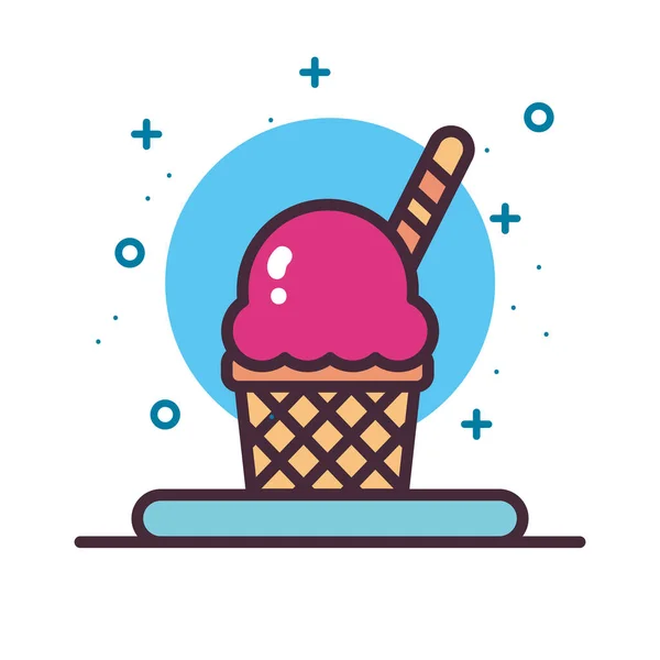 Ice cream basket with stick line and fill style icon vector design — Stock Vector