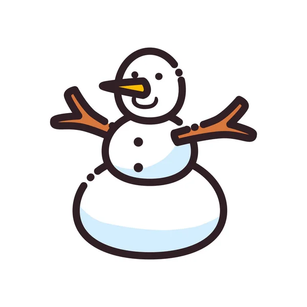 Vrolijk kerstmis sneeuwman platte stijl icoon vector ontwerp — Stockvector