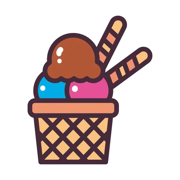 Ice cream basket with 2 sticks line and fill style icon vector design — Stock Vector