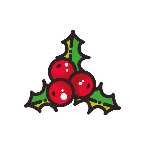 Весёлые рождественские ягоды с листовой плоской иконкой векторного дизайна — стоковый вектор