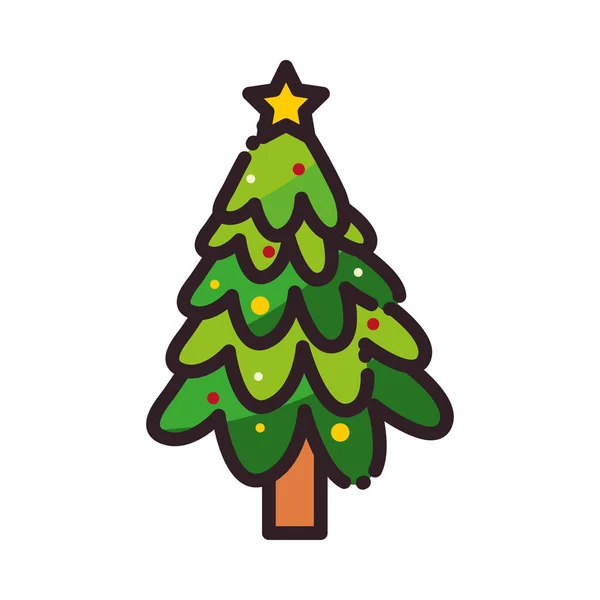 Feliz pino de Navidad con estrella de estilo plano icono de diseño de vectores — Vector de stock