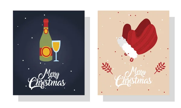 Joyeux champagne de Noël et gants design vectoriel — Image vectorielle