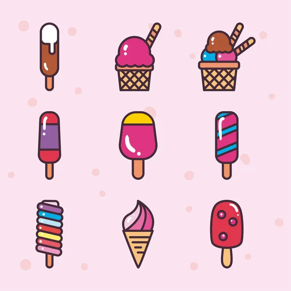 Ice cream line and fill style icon set vector design — Stock Vector
