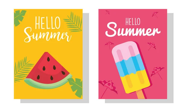 Hallo Sommer Wassermelone und Eis Vektordesign — Stockvektor