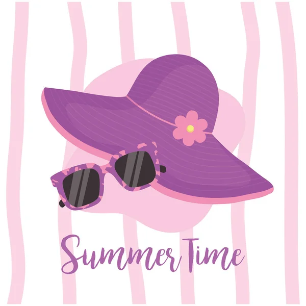 Sommerzeit Hut und Brille Vektor-Design — Stockvektor