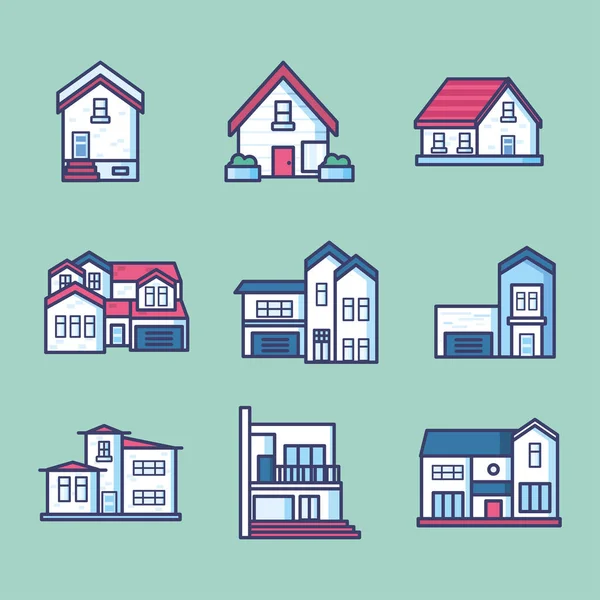 House line and fill style set of icons vector design — 스톡 벡터