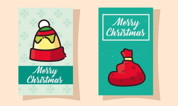 Joyeux chapeau de Noël et sac design vectoriel icône de style plat — Image vectorielle