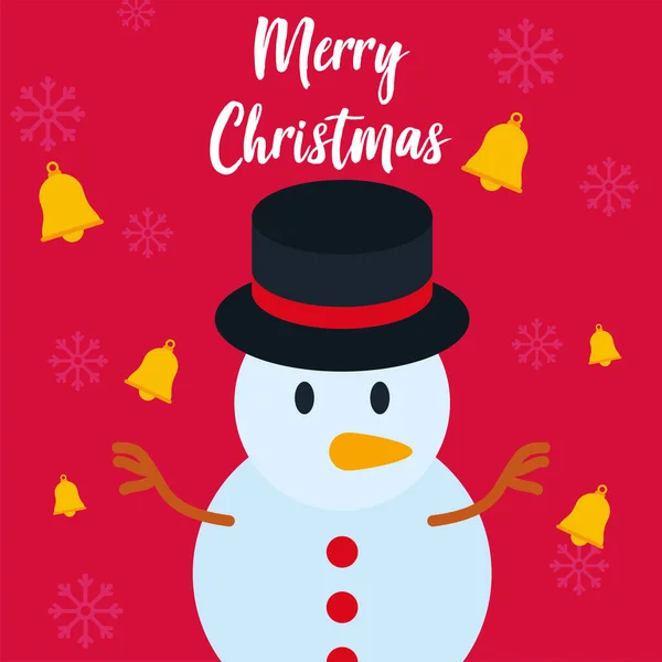 Счастливого рождественского снеговика с векторным дизайном колоколов — стоковый вектор