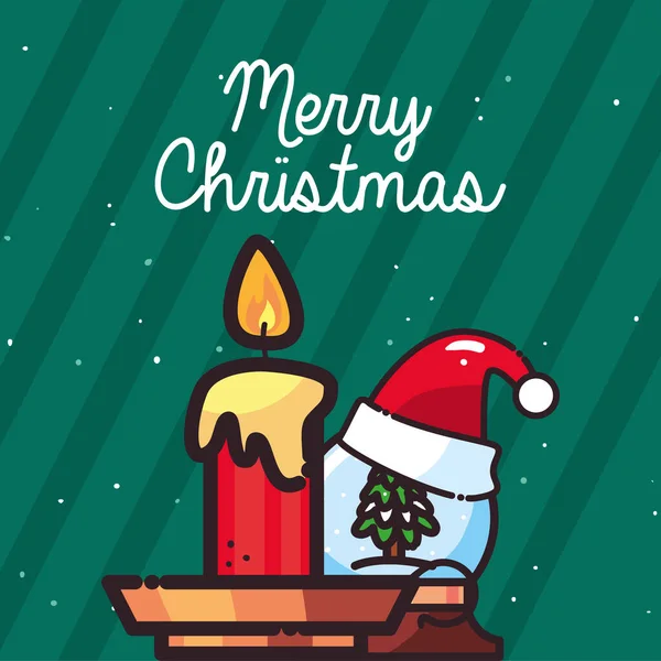메리 크리스마스 촛불과 소나무구 플랫 스타일 아이콘 벡터 디자인 — 스톡 벡터