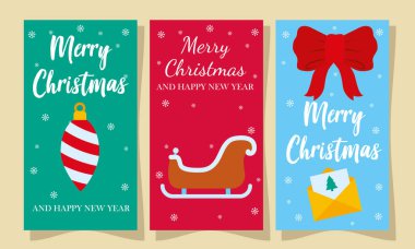 Mutlu Noeller ve mutlu yeni yıl kartları vektör tasarımı