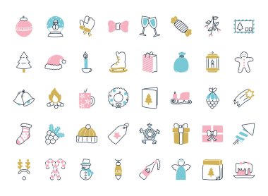 Mutlu Noel simgeleri bohça vektör tasarımı