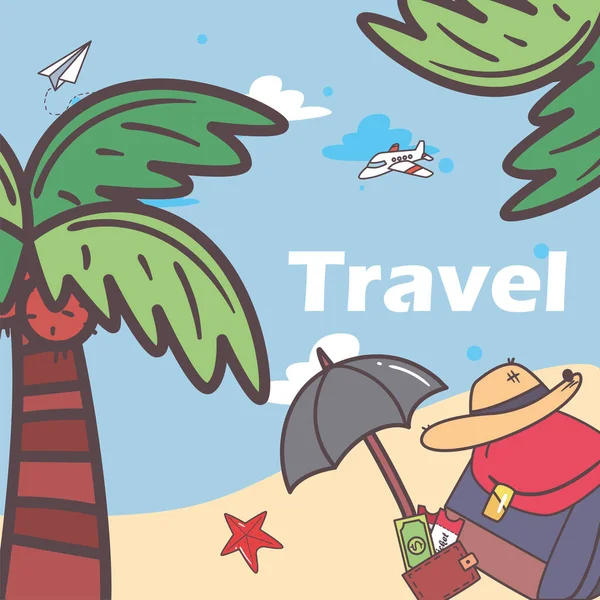 Palm tree with travel icon set vector design — 스톡 벡터