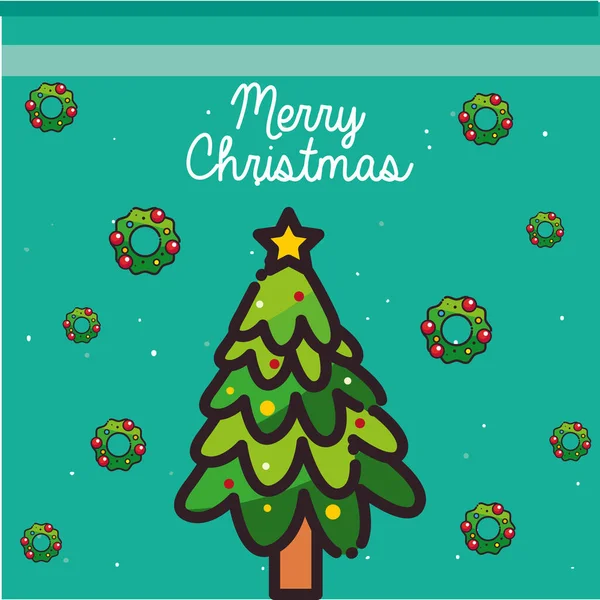 Merry christmas pine tree with crowns vector design — 스톡 벡터