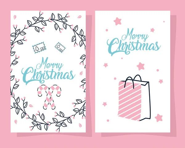 Joyeux Noël cannes de bonbons et sac à provisions design vectoriel — Image vectorielle