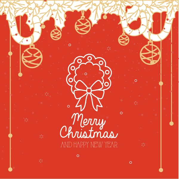 Merry christmas crown with spheres hanging vector design — Stock Vector