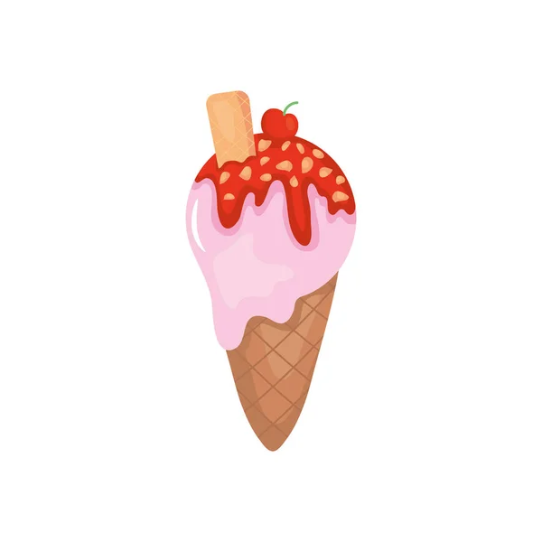 Cono de helado de cereza con salsa roja, diseño colorido — Archivo Imágenes Vectoriales