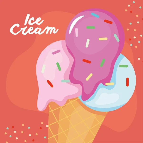 Cone de sorvete colorido, design colorido — Vetor de Stock