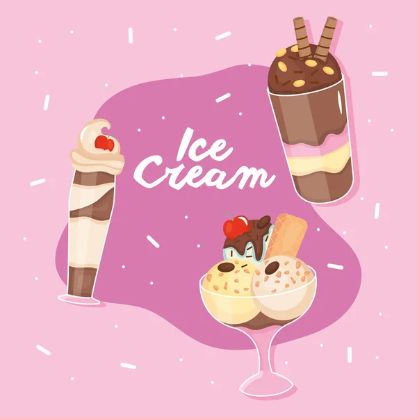Sorvetes e milkshake, design colorido — Vetor de Stock