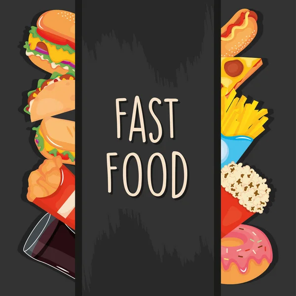 Fast-Food-Design mit Food-Ikonen, buntes Design — Stockvektor
