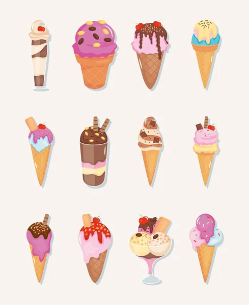 Icon set of ice creams, colorful design — Archivo Imágenes Vectoriales