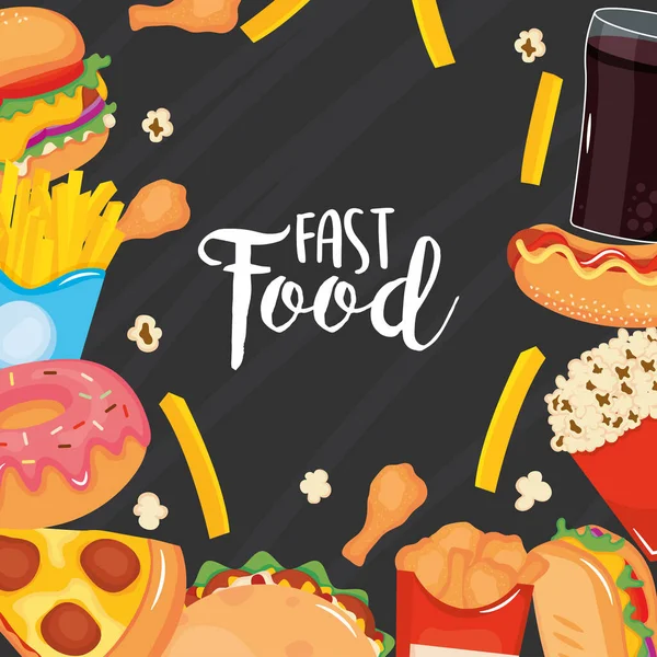 Fast-Food-Design mit Food-Rahmen, buntes Design — Stockvektor