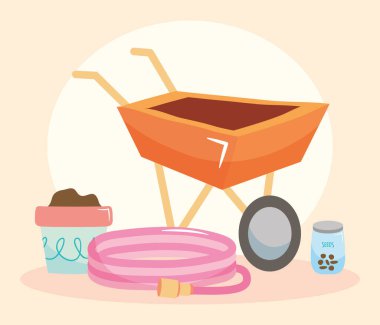 el arabası ve bahçe araçları, renkli tasarım