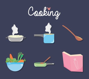 Tarif kitabı ve yemek malzemeleri koleksiyonu, renkli tasarım