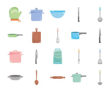 pişirme ögeleri simgesi seti, renkli tasarım