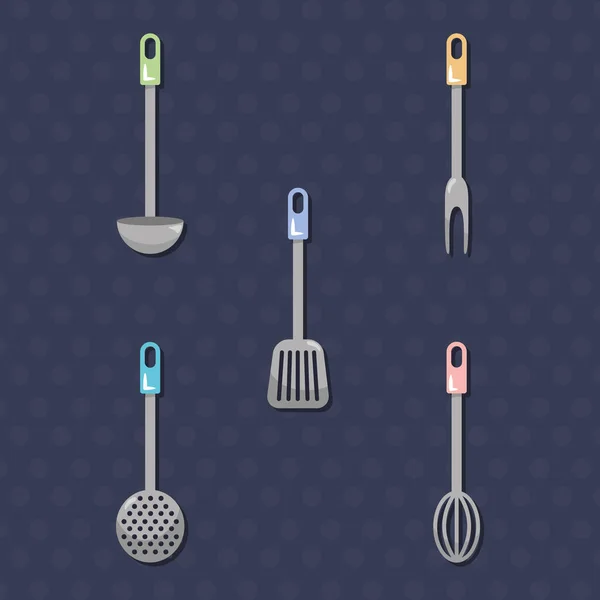 Conjunto de iconos de herramientas de cocina, diseño colorido — Vector de stock