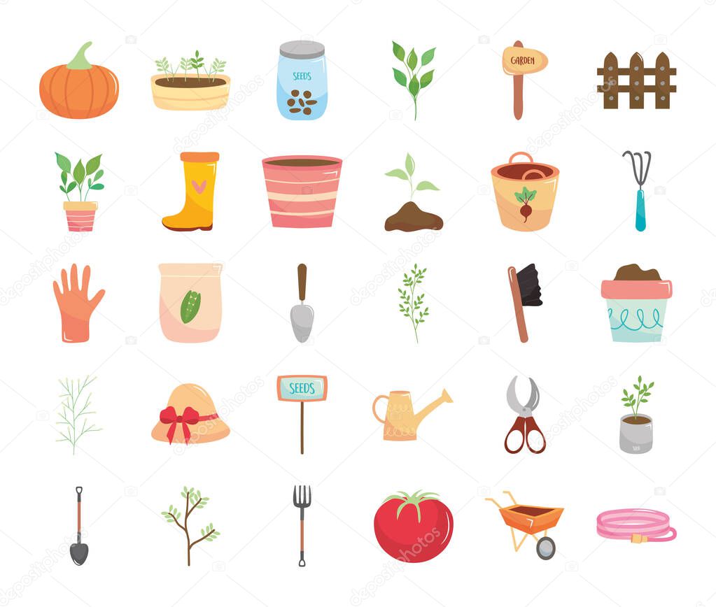 collection of gardening icons, colorful design