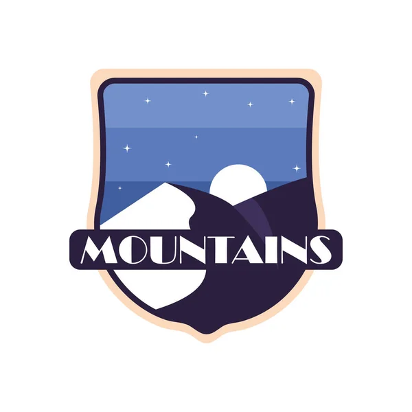 Montagnes avec lune paysage bouclier étiquette vecteur design — Image vectorielle