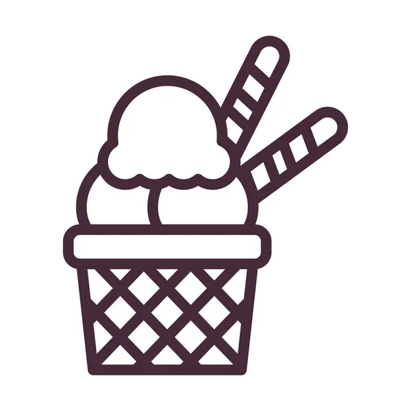 Cesta de helado con 2 palos estilo línea icono vector diseño — Vector de stock