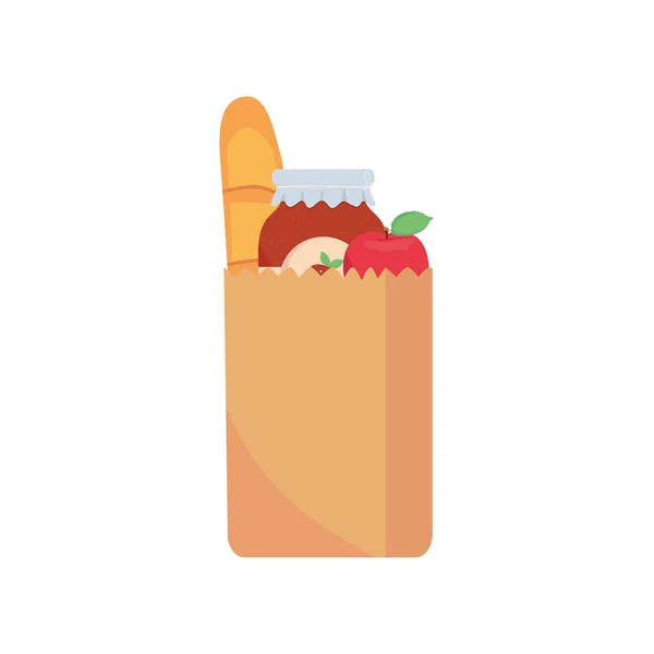 Bread baguette jam and apple inside bag vector design — 스톡 벡터