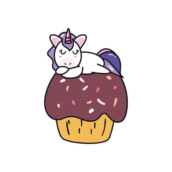 Licorne cheval dessin animé sur muffin vecteur design — Image vectorielle