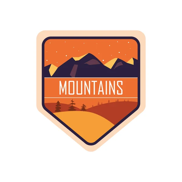 Montagnes paysage à la nuit label vecteur design — Image vectorielle