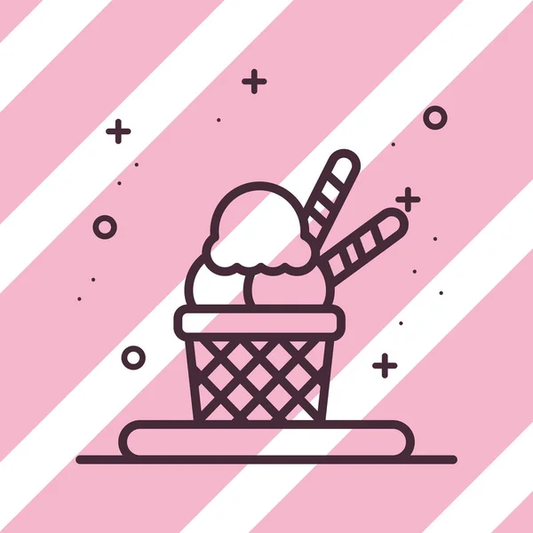 Ice cream basket with 2 sticks line style icon vector design — Stock Vector