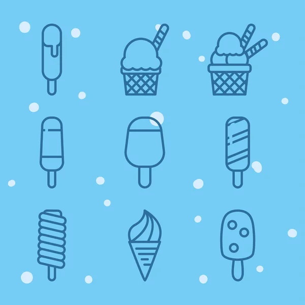 Linha de sorvete estilo ícone conjunto vetor design — Vetor de Stock